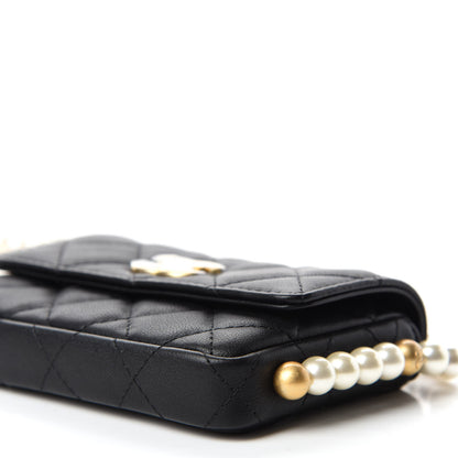 Chanel Calfskin Quilted About Pearls Card Holder Flap With Chain Black 7 of 12