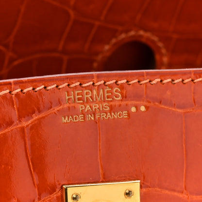 Hermes Shiny Niloticus Crocodile Birkin 25 Orange 6 of 19