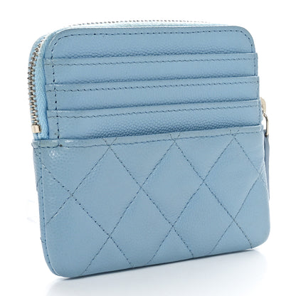 Chanel Caviar Quilted Crystal Zip Card Holder Wallet Light Blue 3 of 10