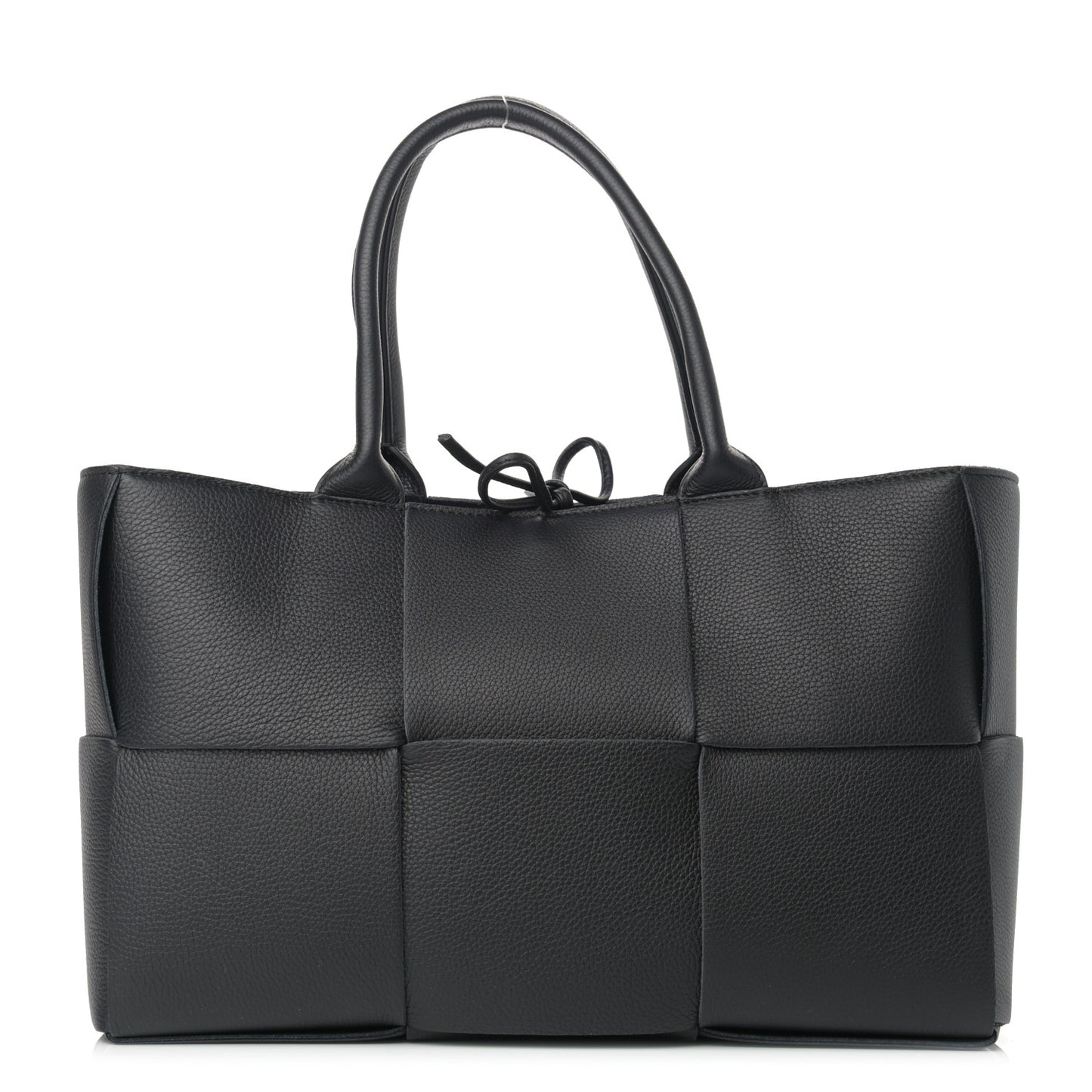 Grained Calfskin Intrecciato Small Arco Tote Black