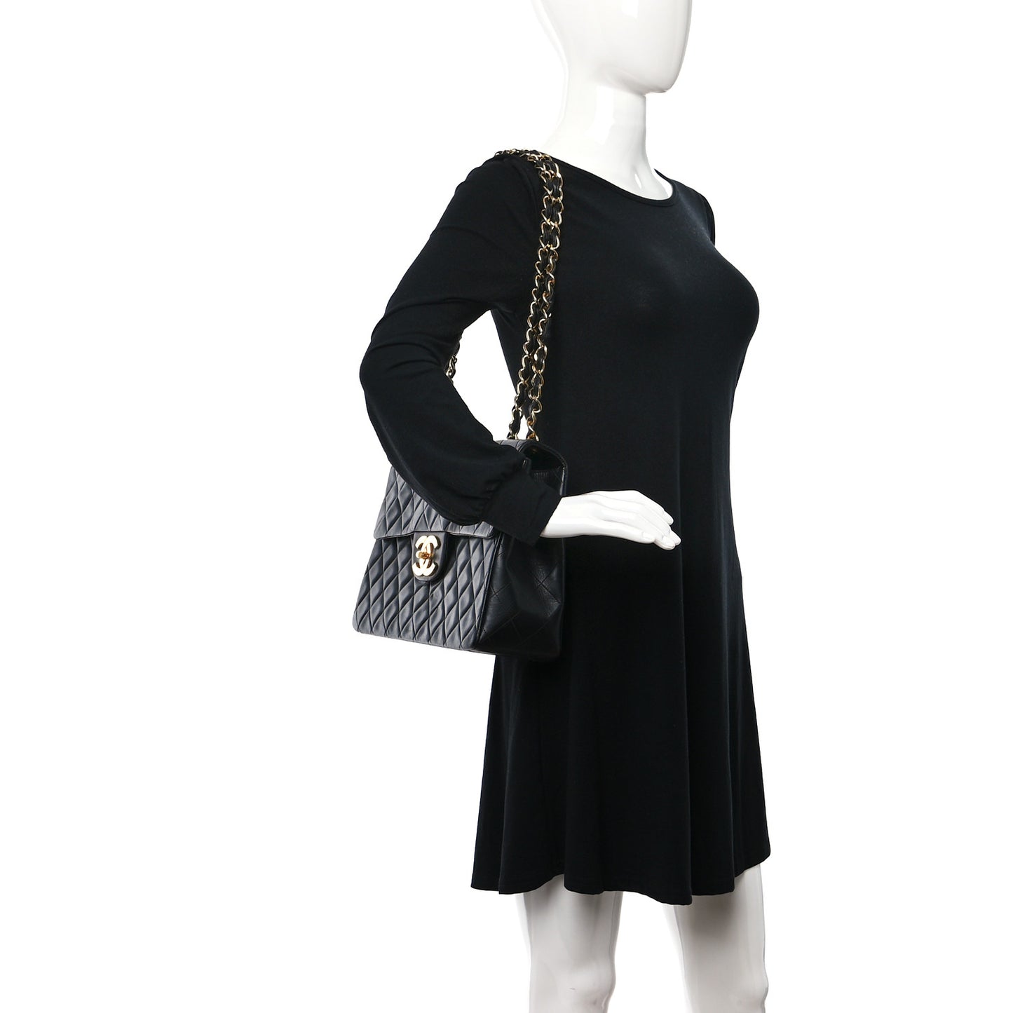 Lambskin Quilted XL Jumbo Single Flap Black