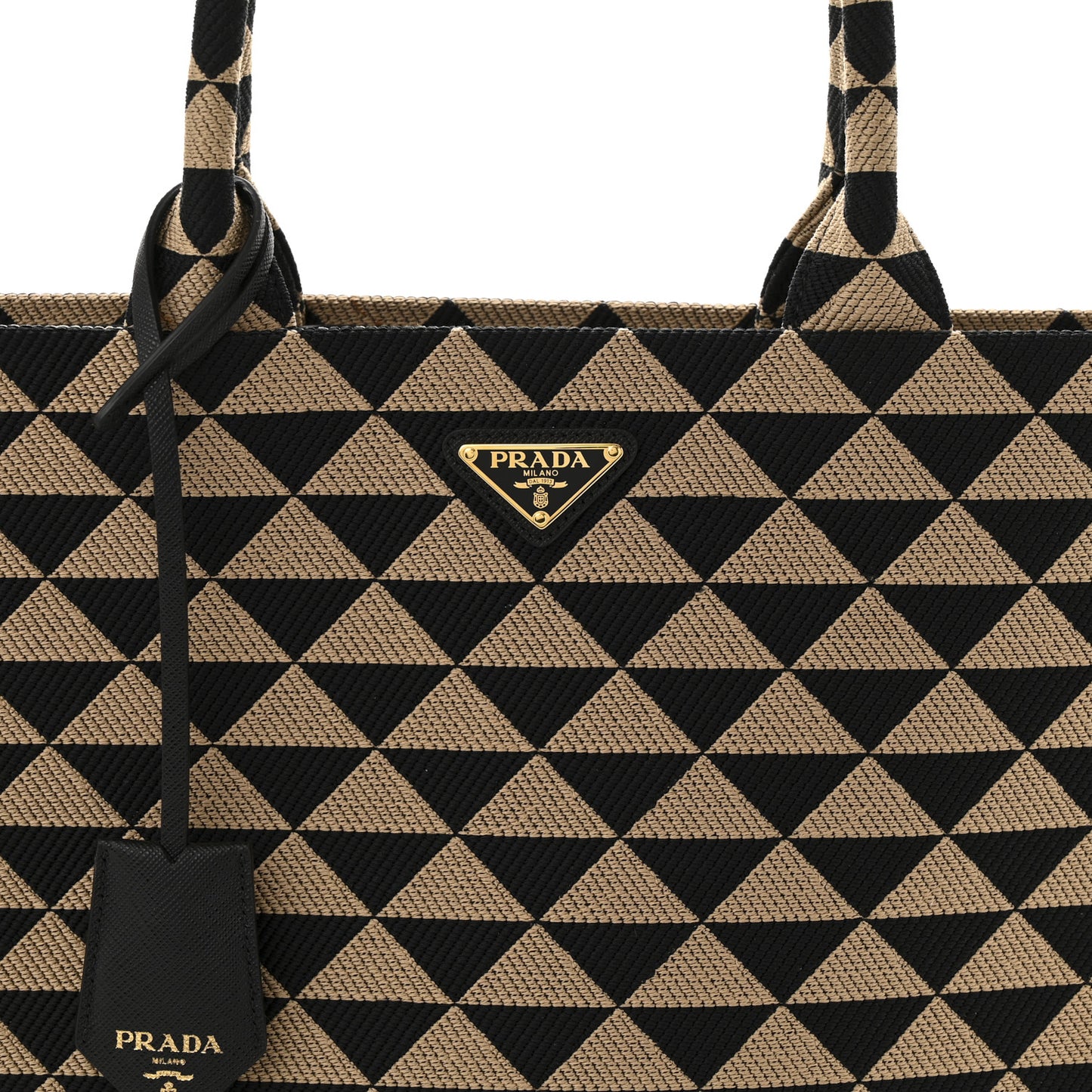 Jacquard Saffiano Triangolo Symbole Embroidered Large Tote Black Corda