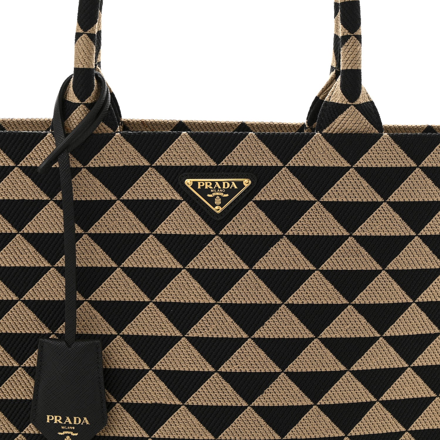 Prada Jacquard Saffiano Triangolo Symbole Embroidered Large Tote Black Corda 8 of 10
