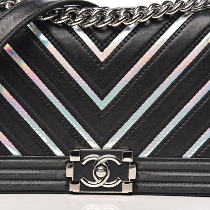Chanel Lambskin Iridescent PVC Chevron Quilted Medium Boy Flap Black Silver 20 of 20