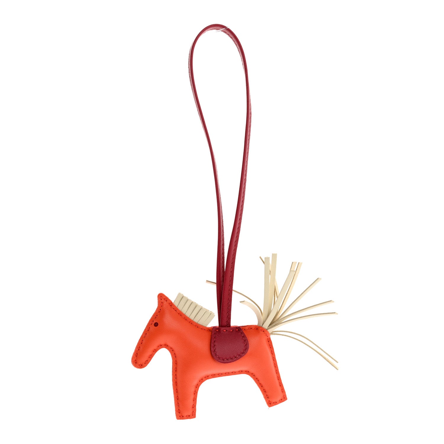 Hermes Milo Lambskin Grigri Rodeo Horse Bag Charm PM Orange Poppy Craie Cornaline 1 of 4