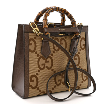 Gucci Monogram Jumbo GG Textured Dollar Calfskin Small Diana Tote Bag Camel Ebony New Acero 3 of 14