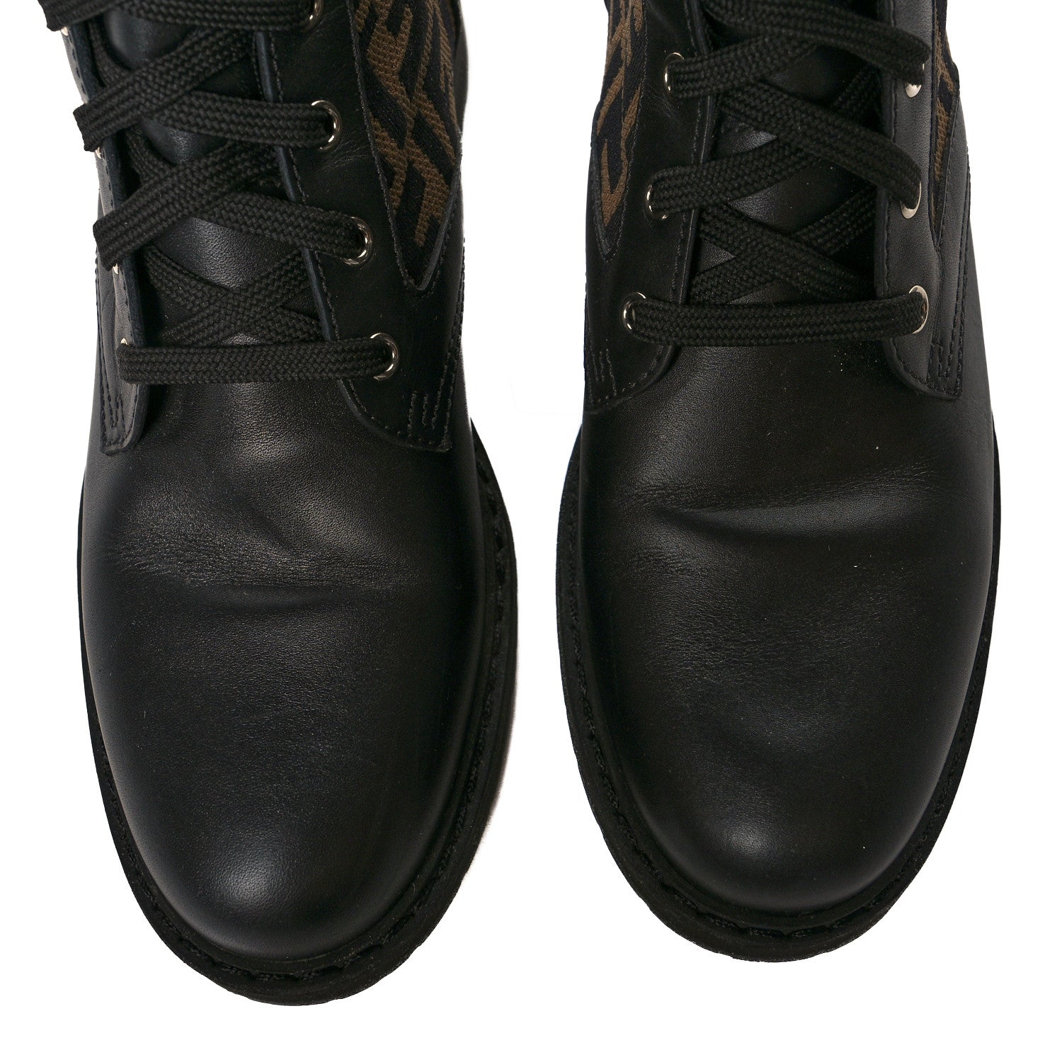 Fendi Calfskin Stretch Fabric FF Rockoko Biker Boots 41 Black Tobacco 7 of 7