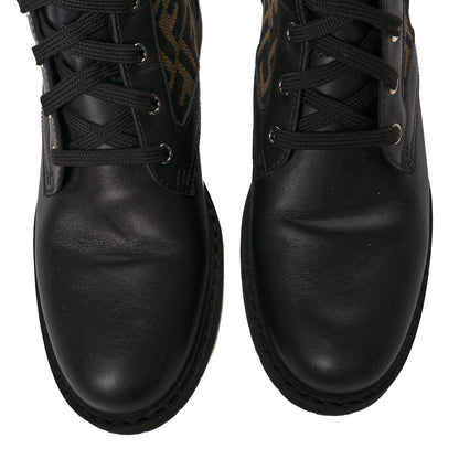 Fendi Calfskin Stretch Fabric FF Rockoko Biker Boots 41 Black Tobacco 7 of 7