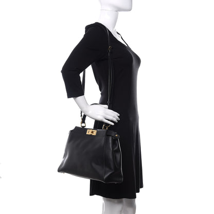 Fendi Vitello Morgan Shiny Nappa Medium Peekaboo Iconic Satchel Black 2 of 11