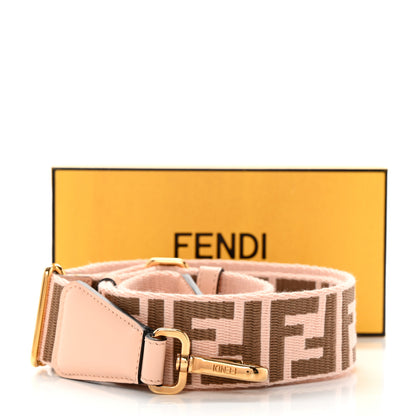 Fendi Jacquard Ribbon Vitello King FF Bi-Color Intreccio Adjustable Strap You Light Rose Camel 6 of 7