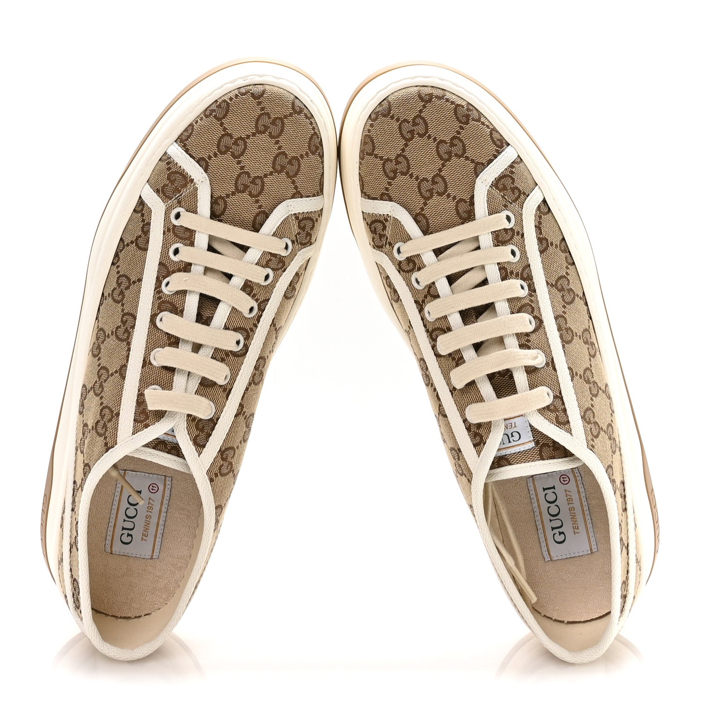 New Canvas GG Monogram Mens Tennis 1977 55mm Platform Sneakers 11 Beige Ebony Mystic White