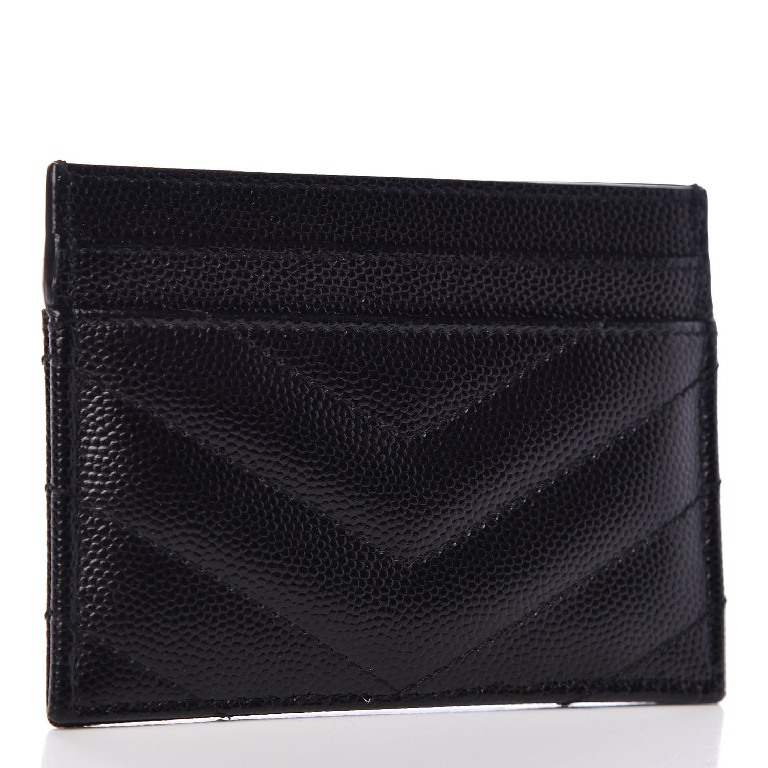 Saint Laurent Grain De Poudre Matelasse Chevron Monogram Credit Card Case Black 3 of 8