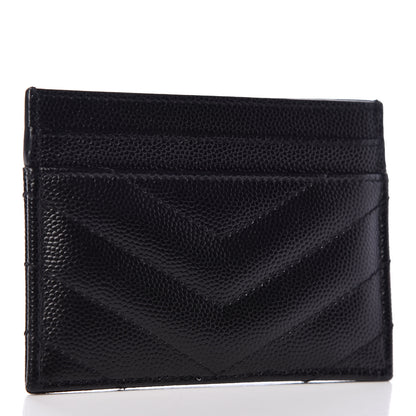 Saint Laurent Grain De Poudre Matelasse Chevron Monogram Credit Card Case Black 3 of 8