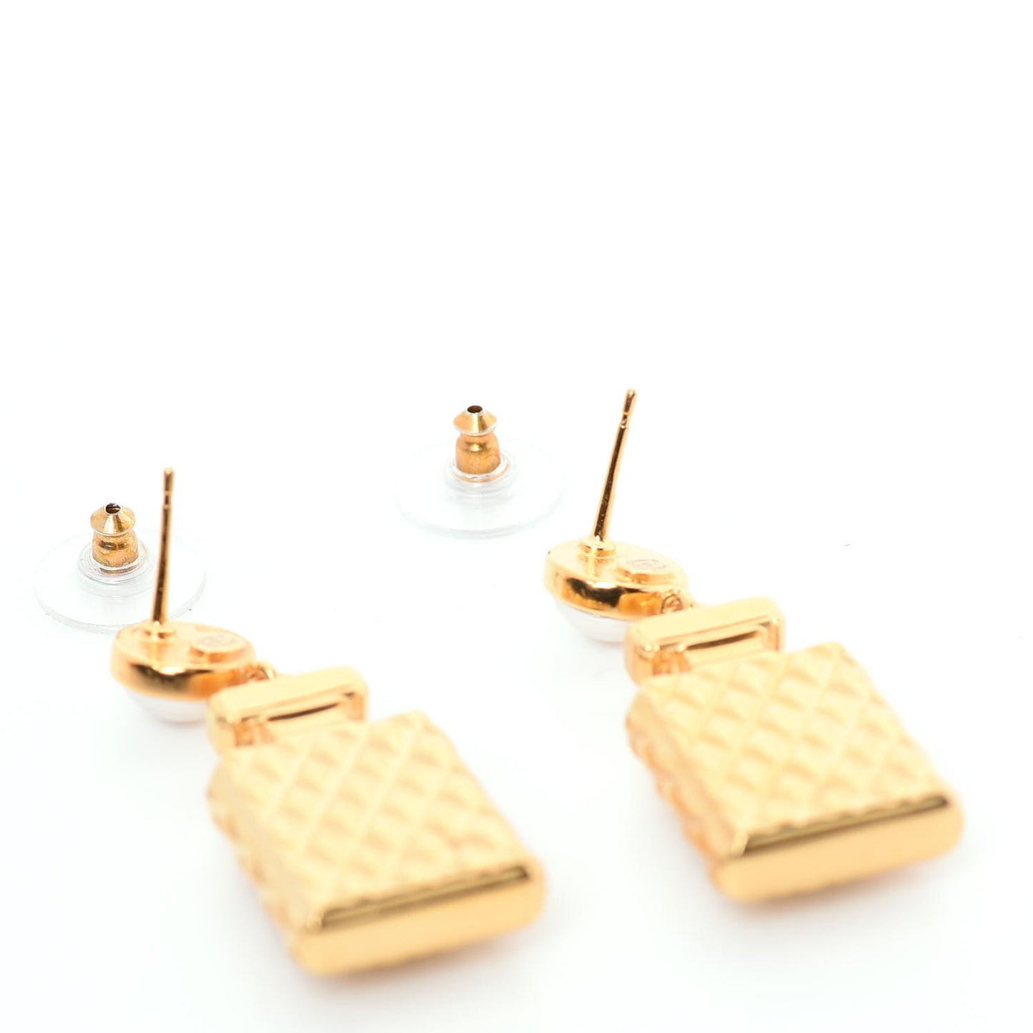 Crystal Pearl CC Perfume Bottle Drop Earrings Gold