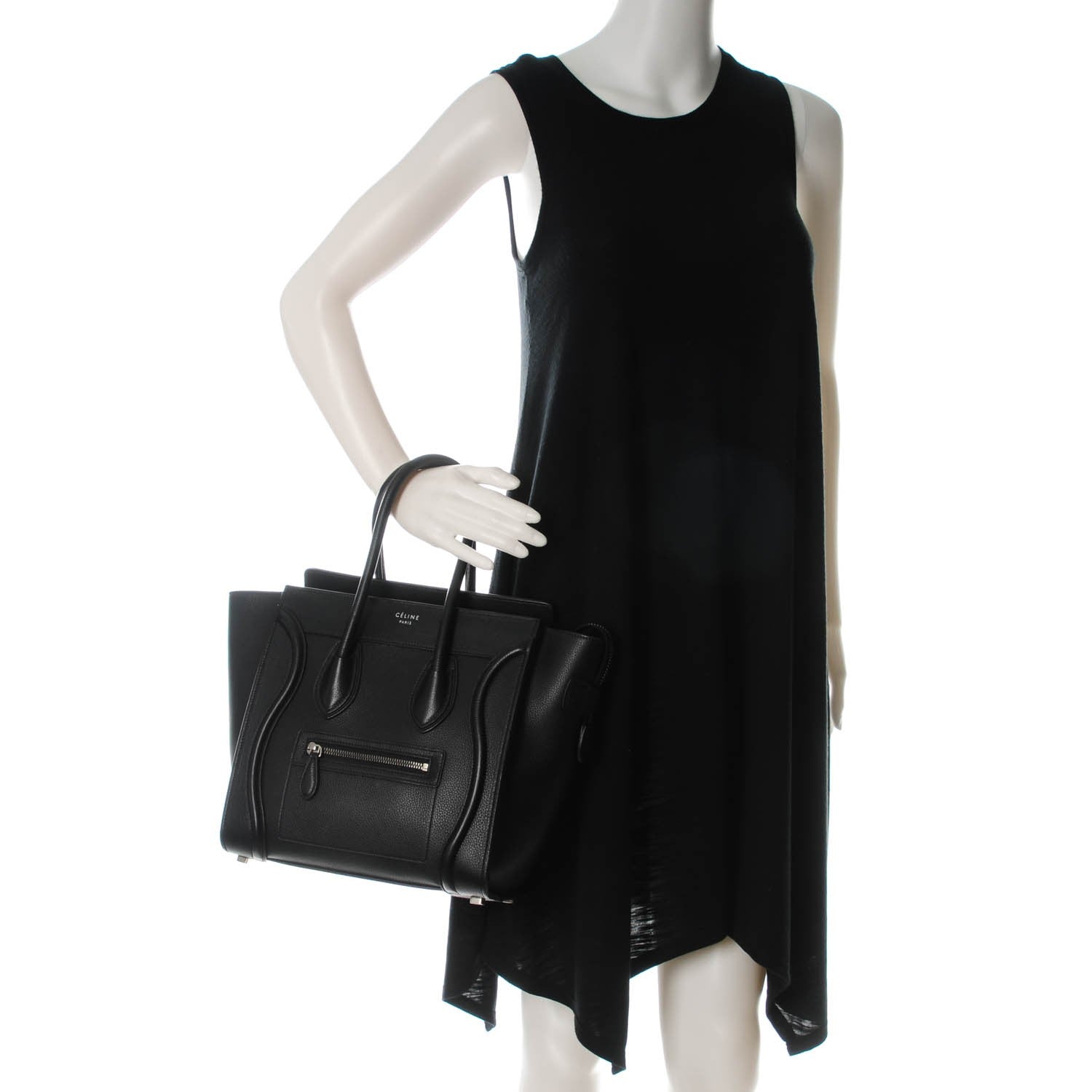 Celine Drummed Calfskin Micro Luggage Black 2 of 8