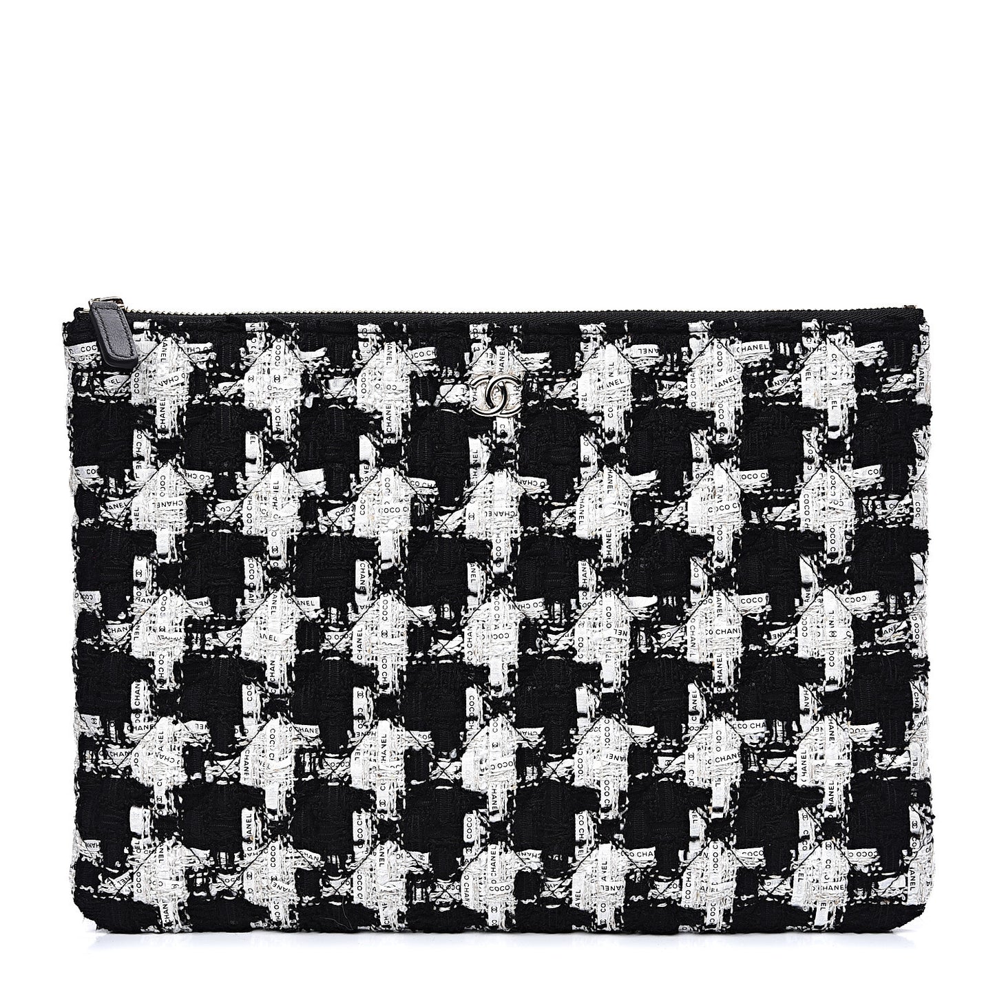 Tweed Quilted Medium Cosmetic Pouch Black Ecru White