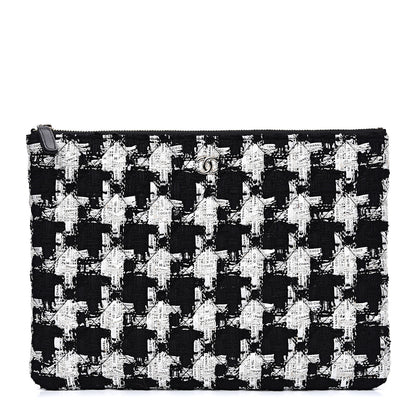 Chanel Tweed Quilted Medium Cosmetic Pouch Black Ecru White 1 of 7