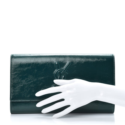 Saint Laurent Textured Patent Monogram Large Belle De Jour Clutch Green 2 of 7