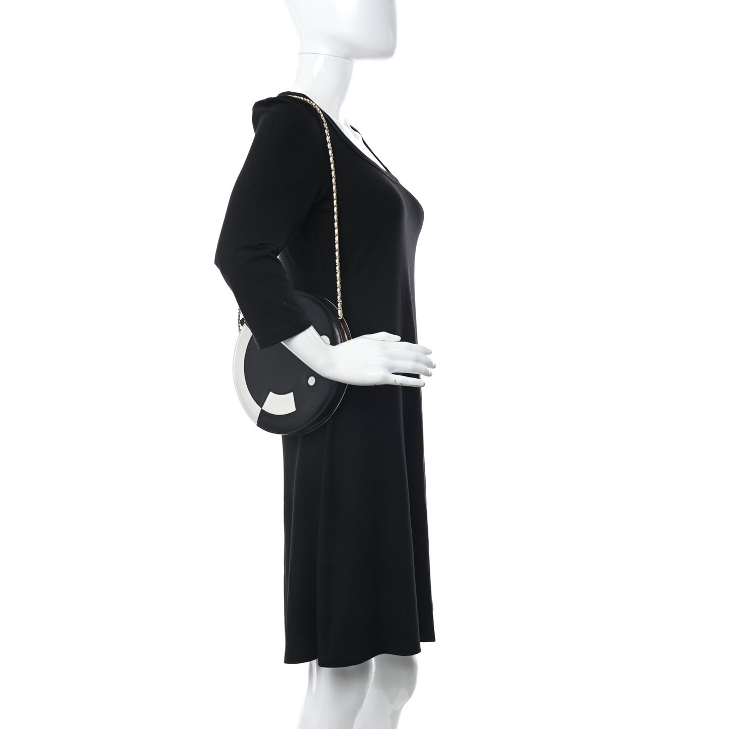 Lambskin Kisslock Round Bag Black White