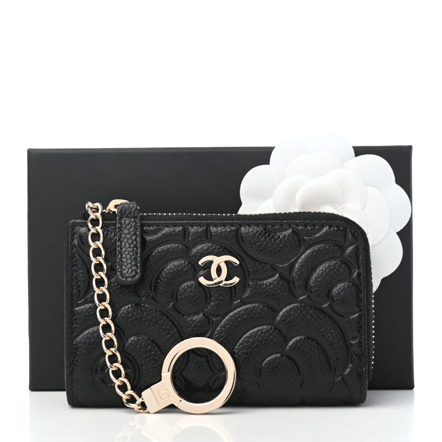 Chanel Caviar Camellia Embossed Key Holder Case Black 8 of 8