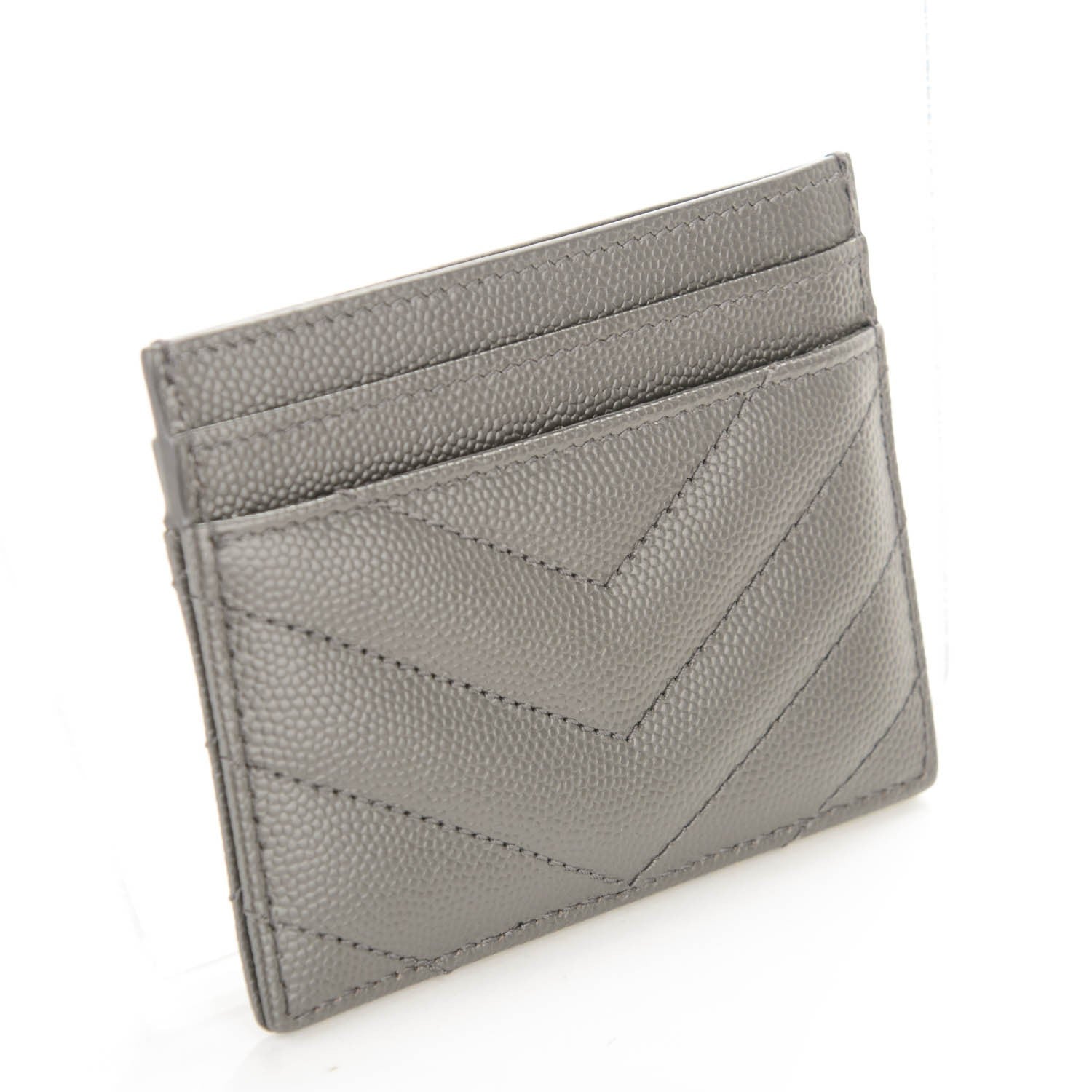 Saint Laurent Grain De Poudre Matelasse Chevron Monogram Card Case Coal 3 of 7
