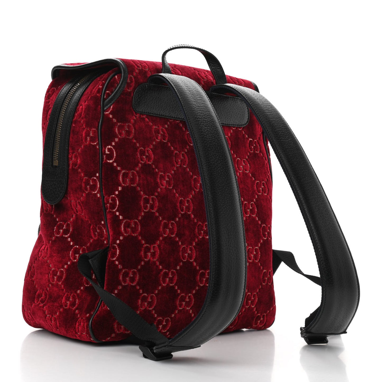 Velvet GG Monogram Textured Calfskin Web Small Double Buckle Backpack Red Cipria Black