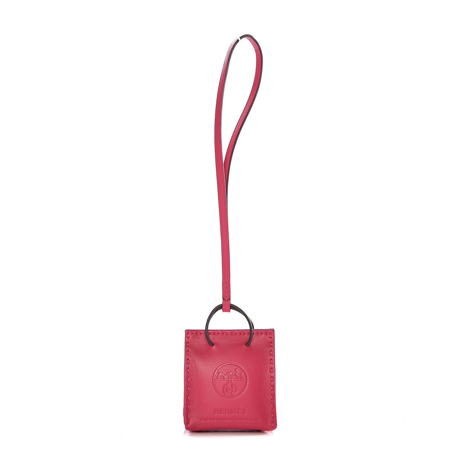 Hermes Milo Lambskin Swift Shopping Bag Charm Rose Mexico 1 of 8