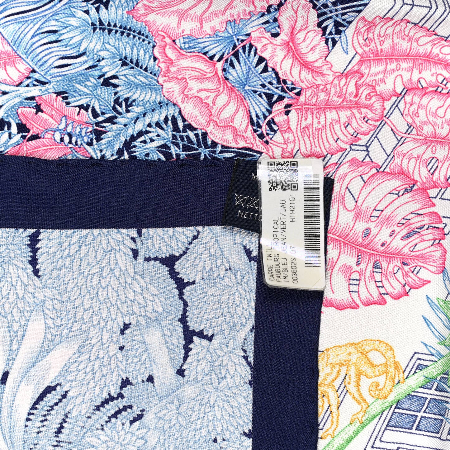 Silk Faubourg Tropical Scarf 90 Bleu Jean Vert Jaune Sofre