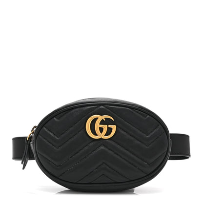 Gucci Calfskin Matelasse GG Marmont Belt Bag 85 34 Black 1 of 11
