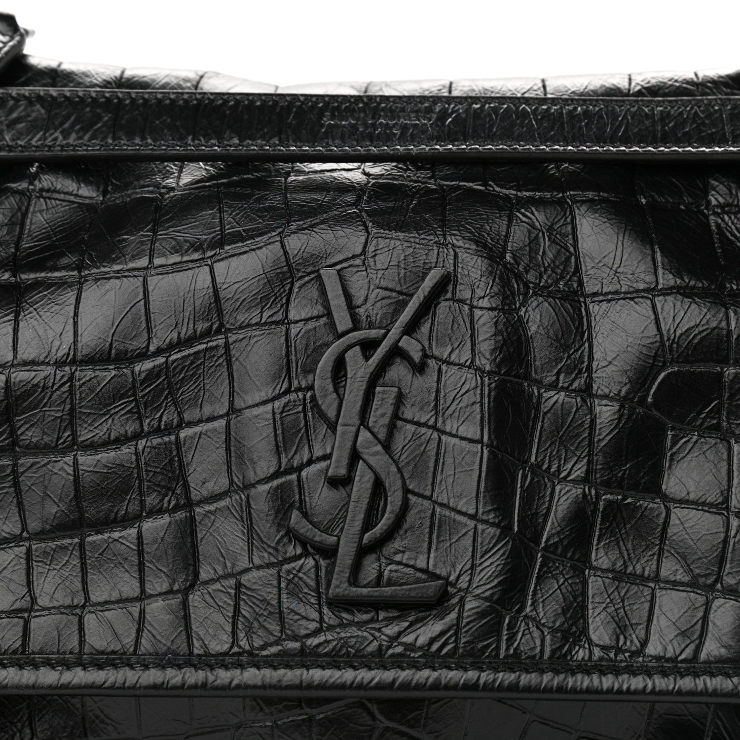 Saint Laurent Crocodile Embossed Lambskin Monogram Medium Niki Chain Satchel Black 9 of 12