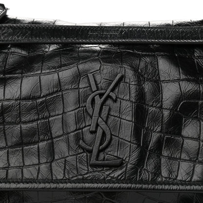 Saint Laurent Crocodile Embossed Lambskin Monogram Medium Niki Chain Satchel Black 9 of 12