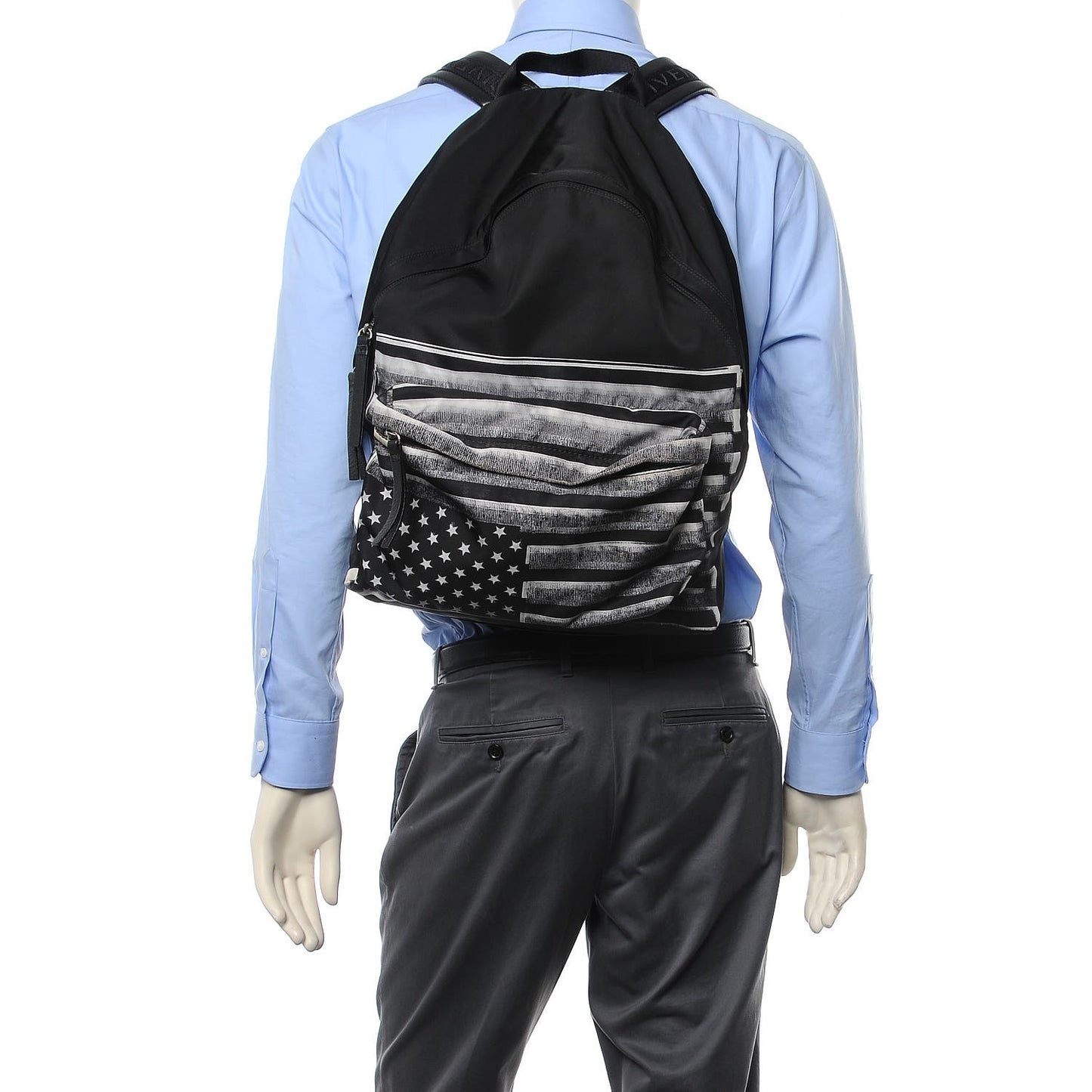 Nylon Calfskin Flag Print Backpack Black