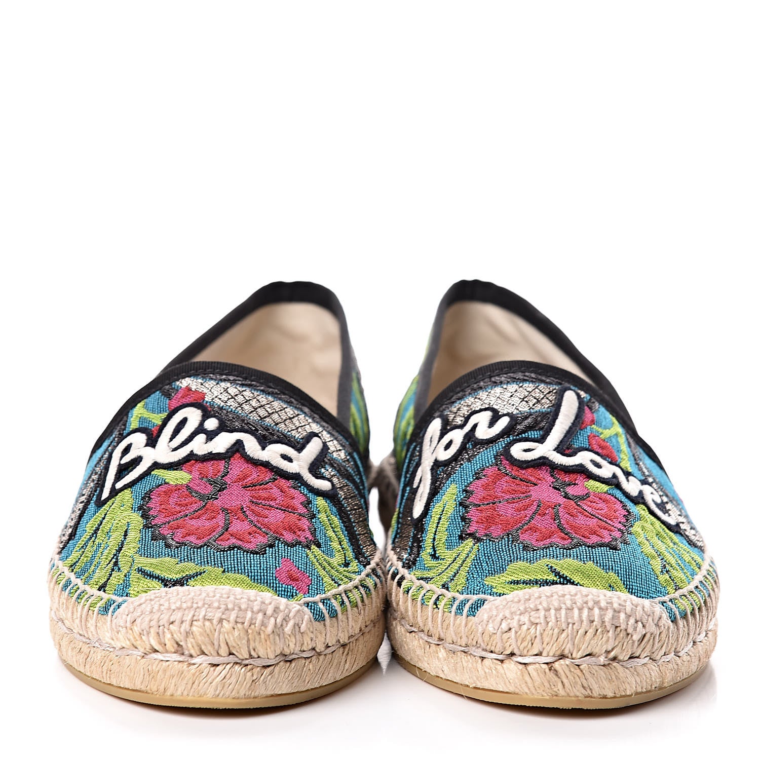 Gucci Tapestry Brocade Blind For Love Espadrilles 40.5 Acquamarine Green Black 2 of 8