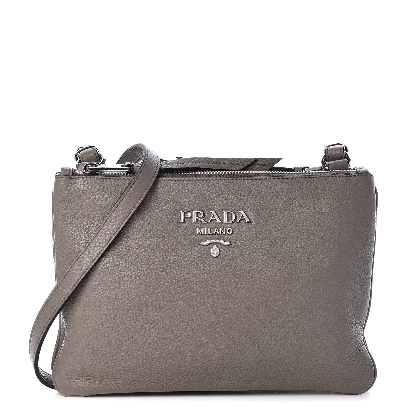 Vitello Phenix Double Zip Crossbody Bag Argilla