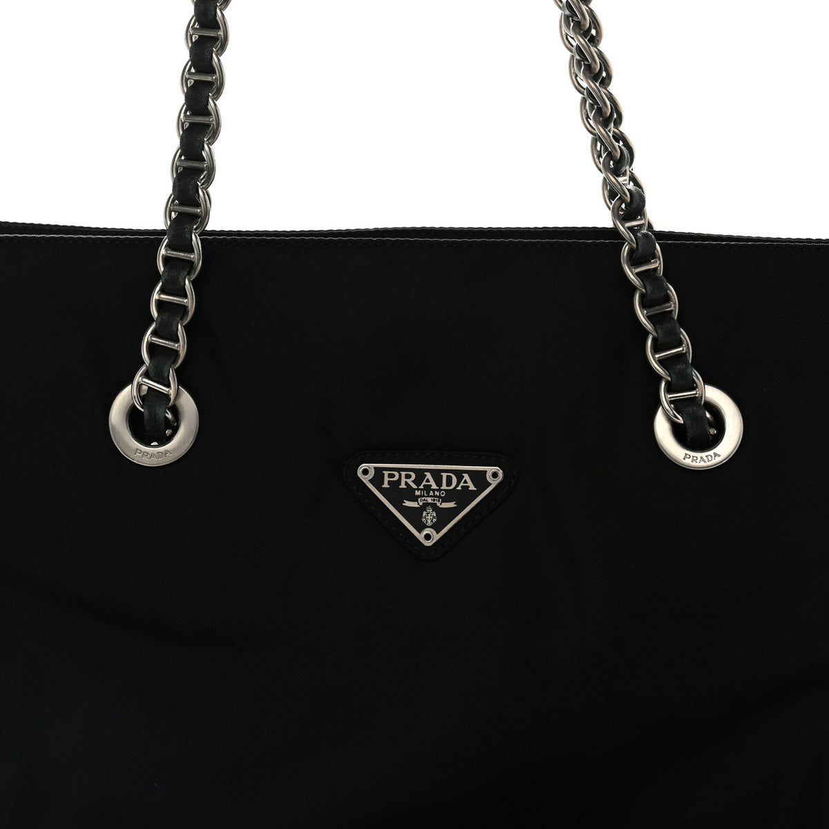 Tessuto Nylon Acciaio Chain Shoulder Bag Black
