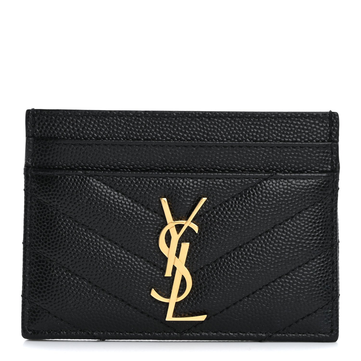 Saint Laurent Grain De Poudre Matelasse Chevron Monogram Credit Card Case Black 1 of 8