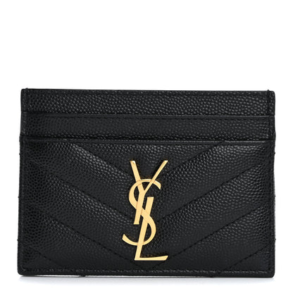 Saint Laurent Grain De Poudre Matelasse Chevron Monogram Credit Card Case Black 1 of 8
