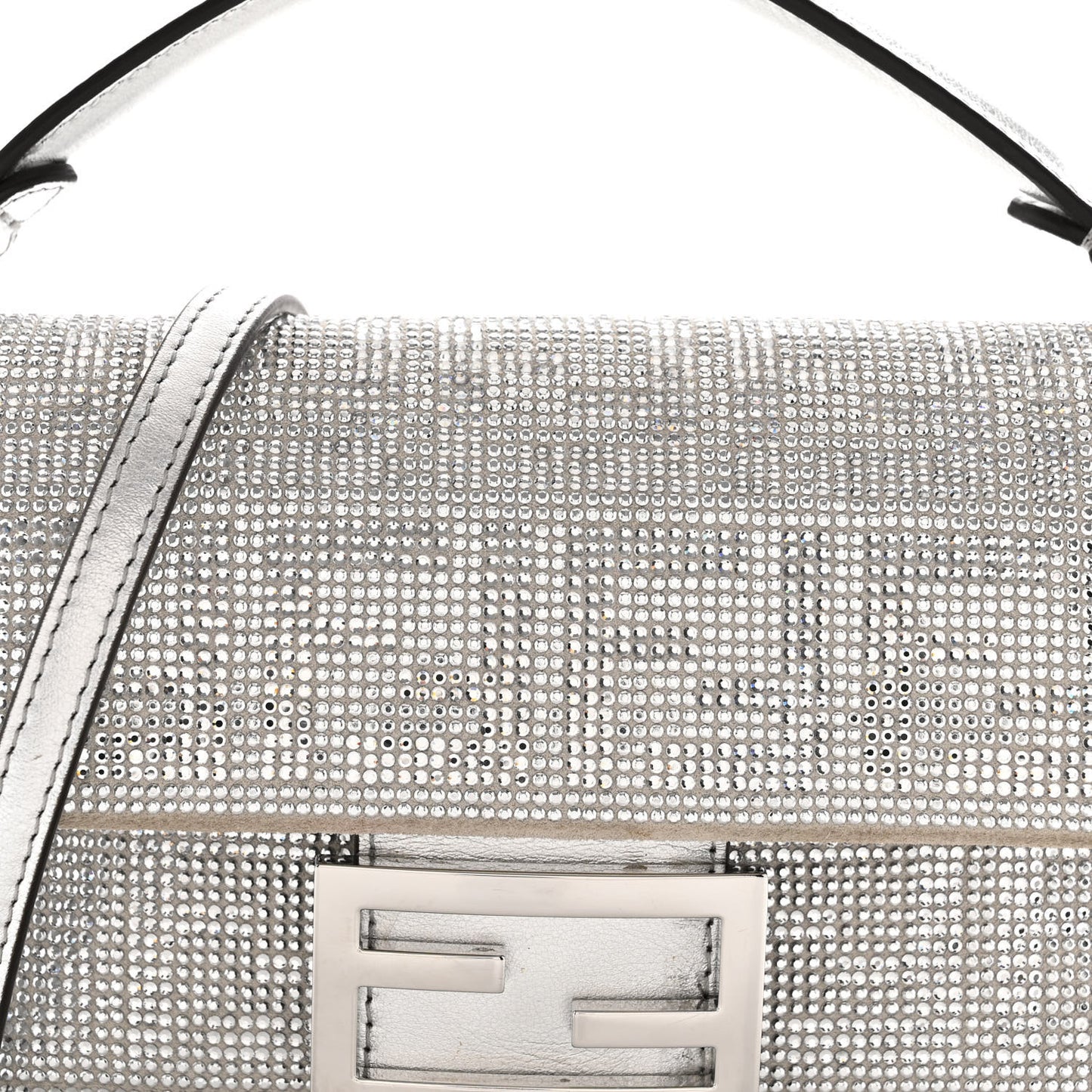 Crystal Vitello Laminato FF Mini Baguette Crystal Argento