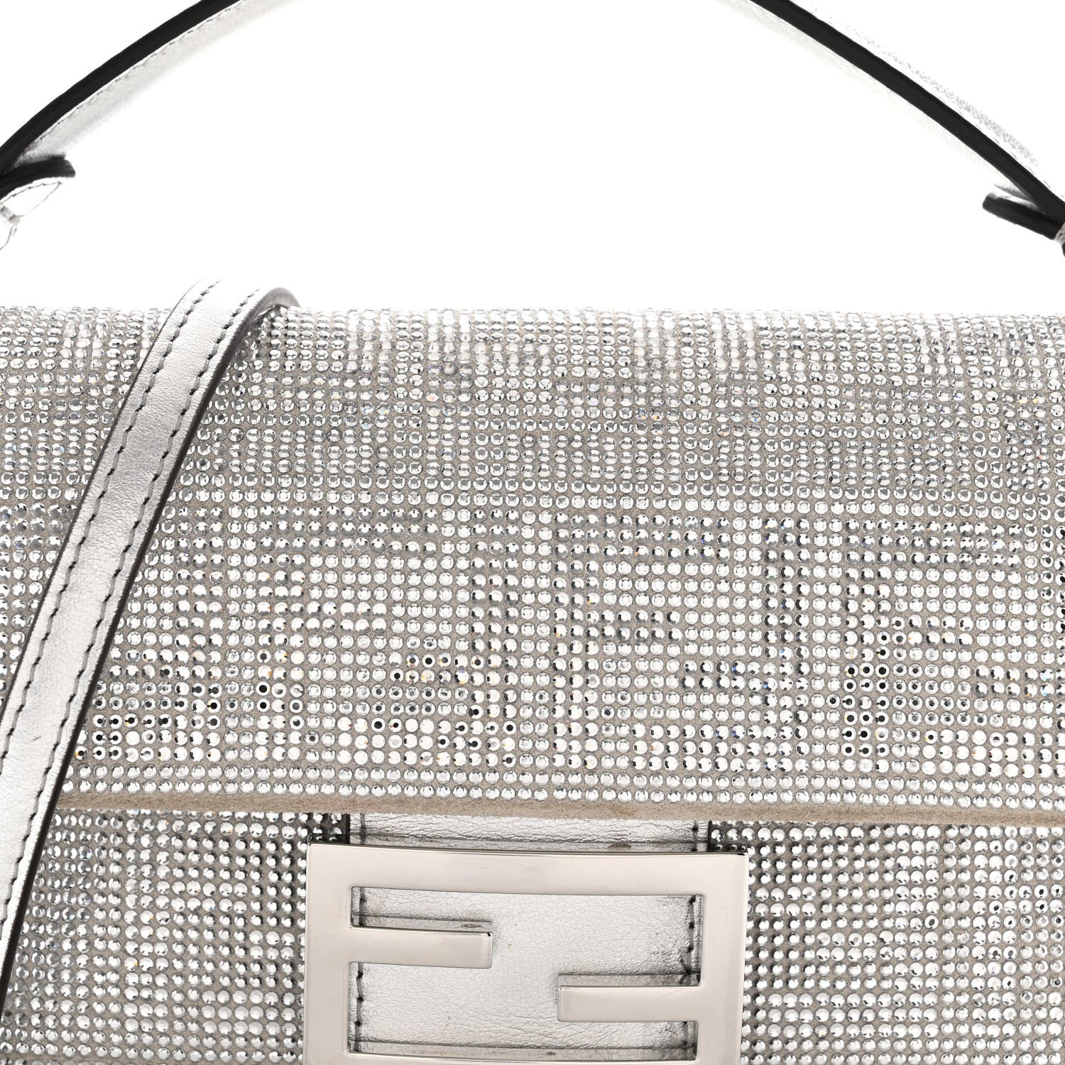 Fendi Crystal Vitello Laminato FF Mini Baguette Crystal Argento 8 of 12