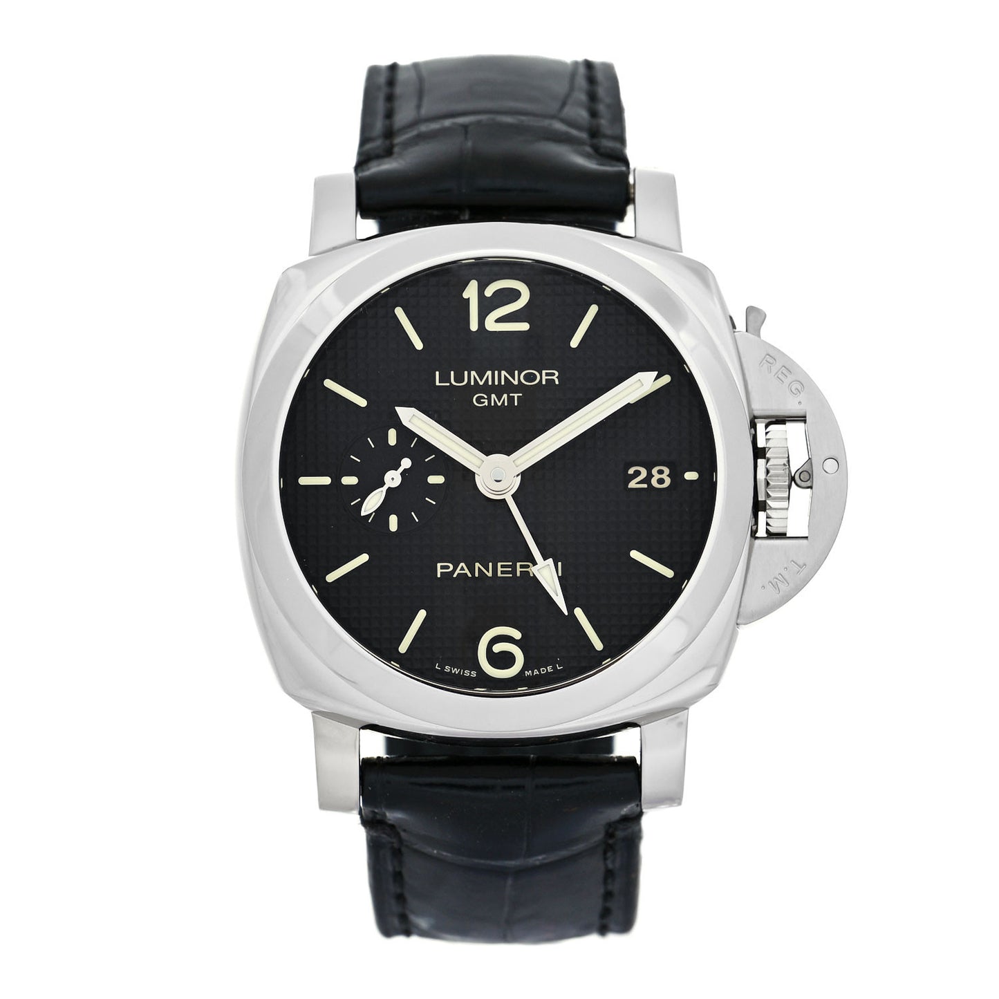 Stainless Steel Alligator 42mm Luminor 1950 3 Day GMT Automatic Watch Black PAM00535