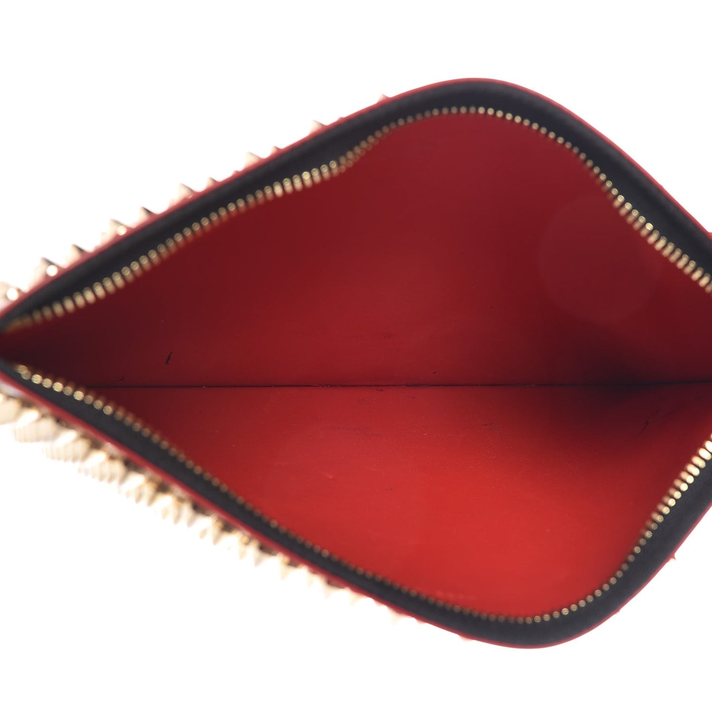 Patent Calfskin Studded Loubiposh Clutch Leopard