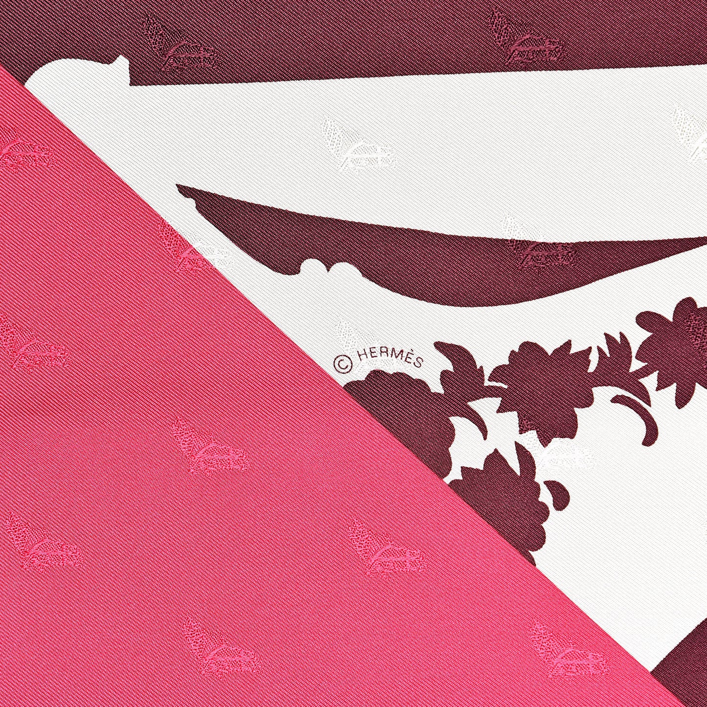 Silk Quadrige Etriers Tattoo Scarf 90 Rose Vif Bordeaux White