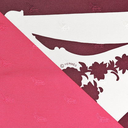 Hermes Silk Quadrige Etriers Tattoo Scarf 90 Rose Vif Bordeaux White 4 of 4