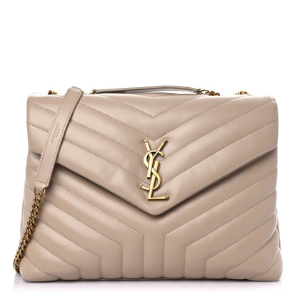 Saint Laurent Calfskin Y Quilted Monogram Medium Loulou Chain Satchel Dark Beige 1 of 10