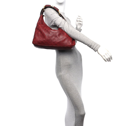 Gucci Guccissima Medium Horsebit Chain Hobo Red 2 of 14