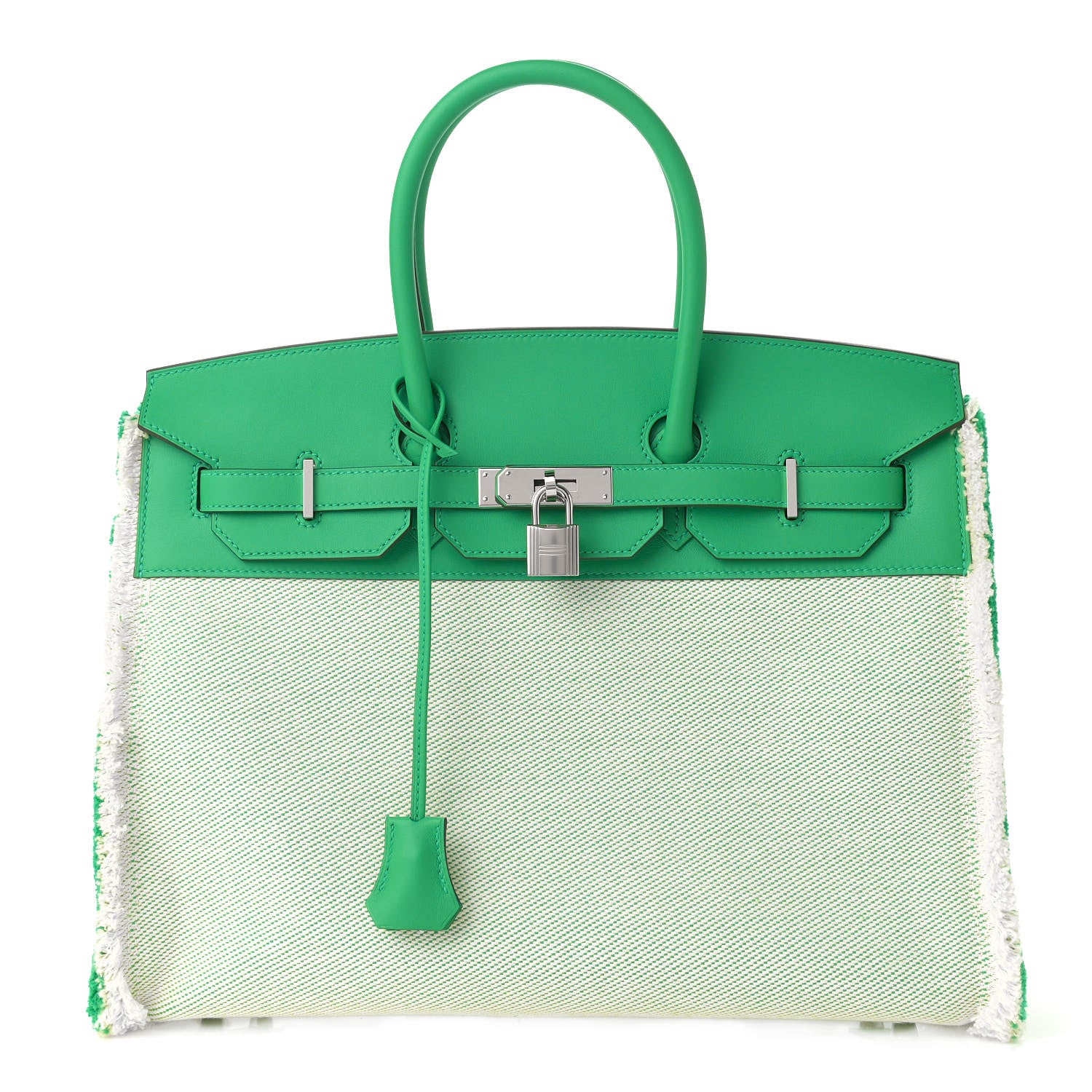 Hermes Swift Twill H Fray Fray Birkin 35 Menthe Ecru 1 of 11