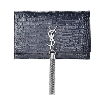 Mansur Gavriel Calfskin Crocodile Embossed Kate Monogram Tassel Chain Wallet Deep Marine 1 of 14