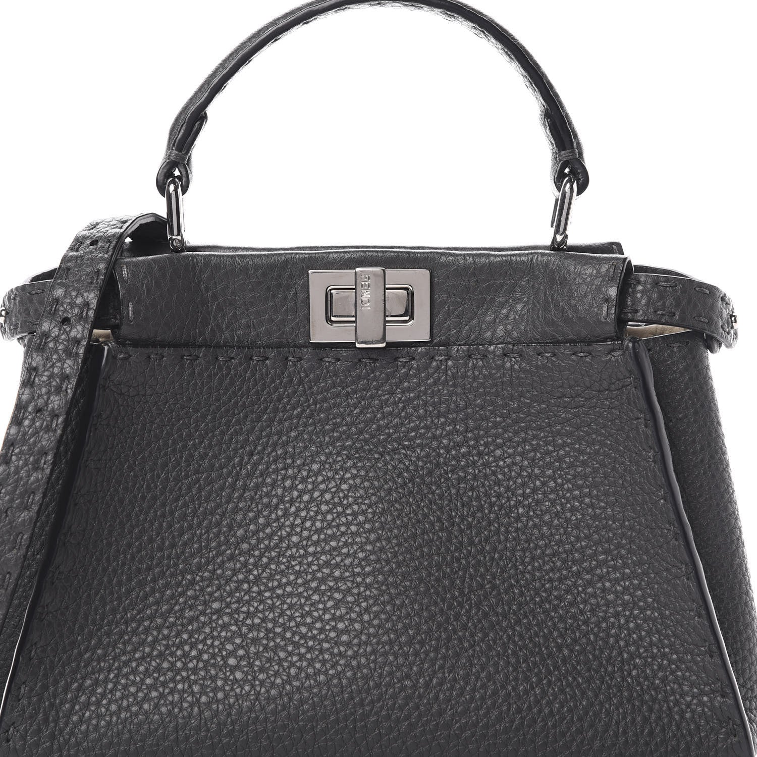 Fendi Cuoio Romano Selleria Bi-Color Mini Peekaboo Iconic Satchel Asfalto Latte 11 of 13