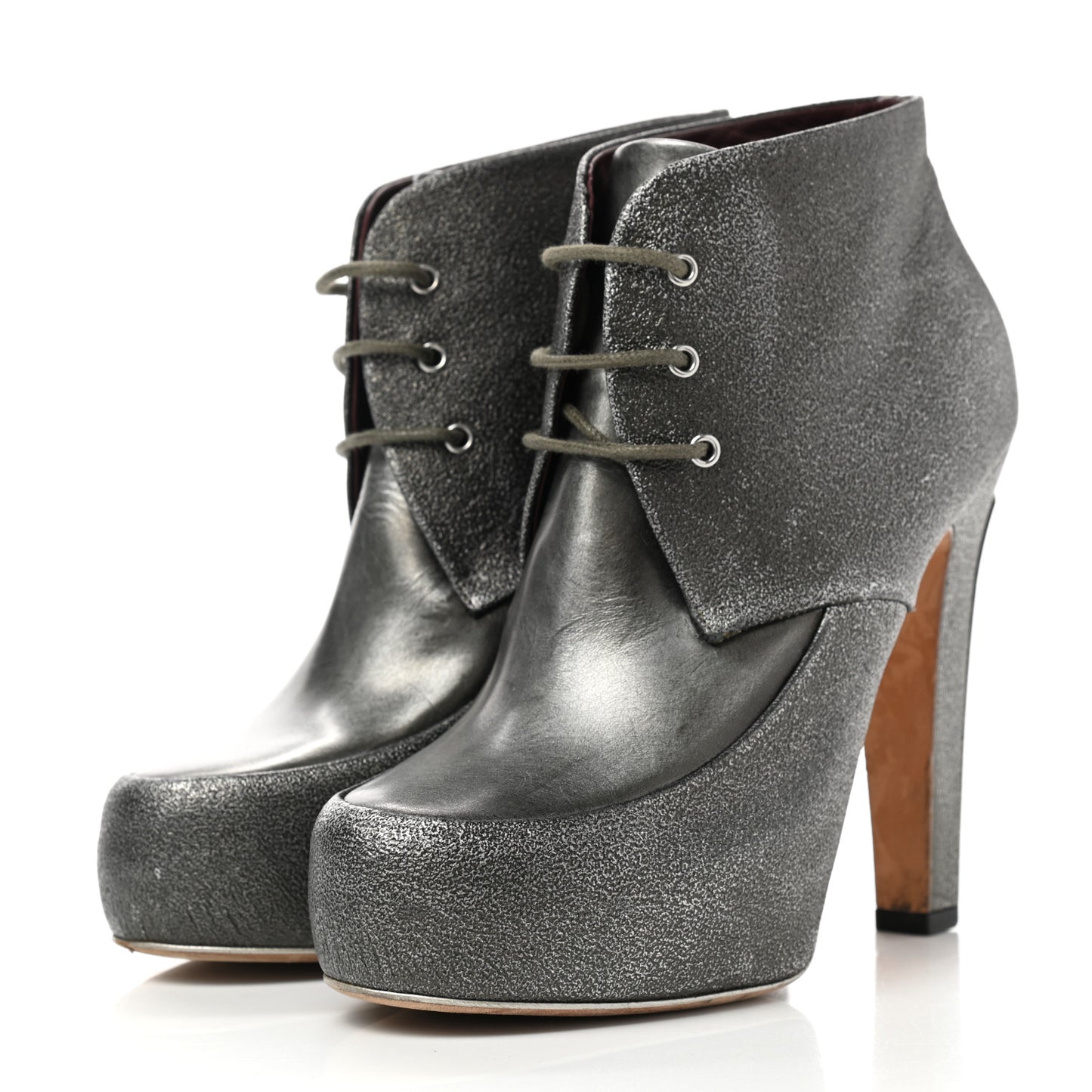 Metallic Calfskin Lacets Booties 39 Silver