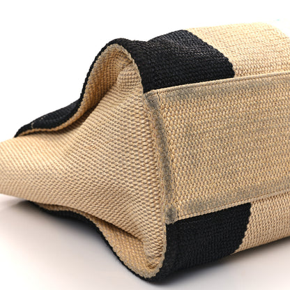 Chanel Straw Raffia Calfskin Striped Large Deauville Tote Black Beige Ivory 9 of 14